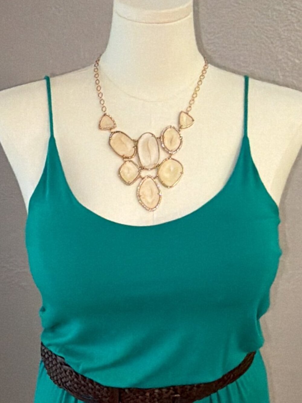Stella & Dot Ivory Lucite Gold Rhinestone Fiona Reversible Statement Necklace